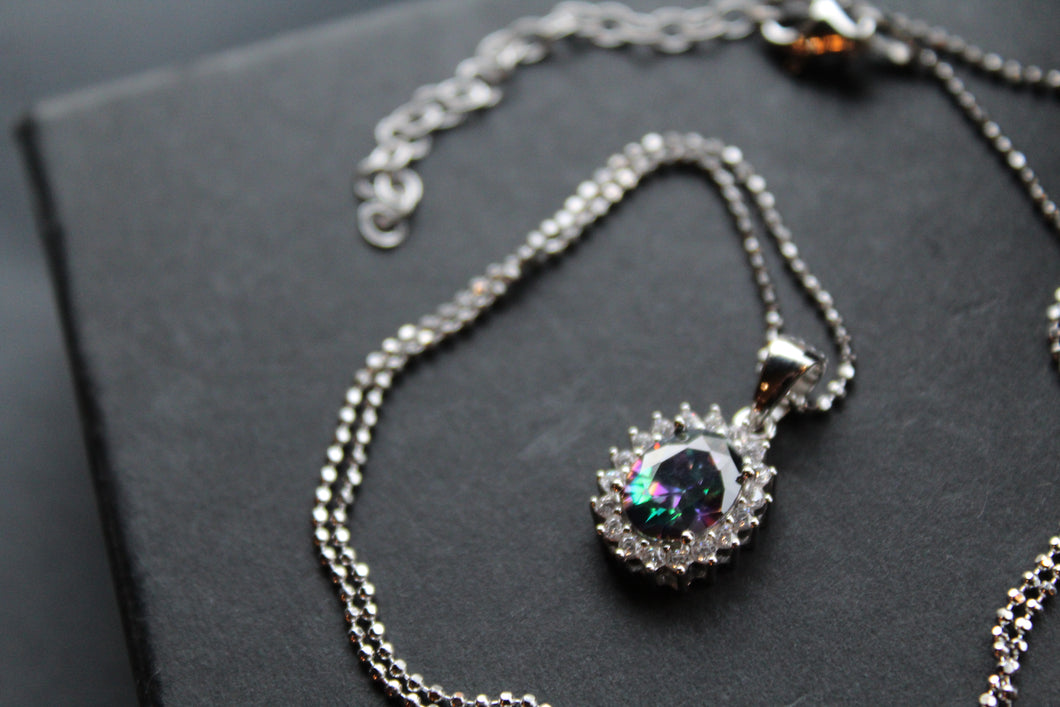 Mystic Topaz & White CZ Oval Cluster Pendant