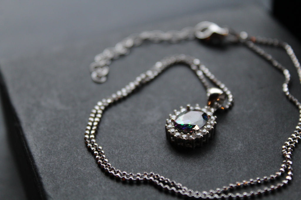 Mystic Topaz & White CZ Oval Cluster Pendant