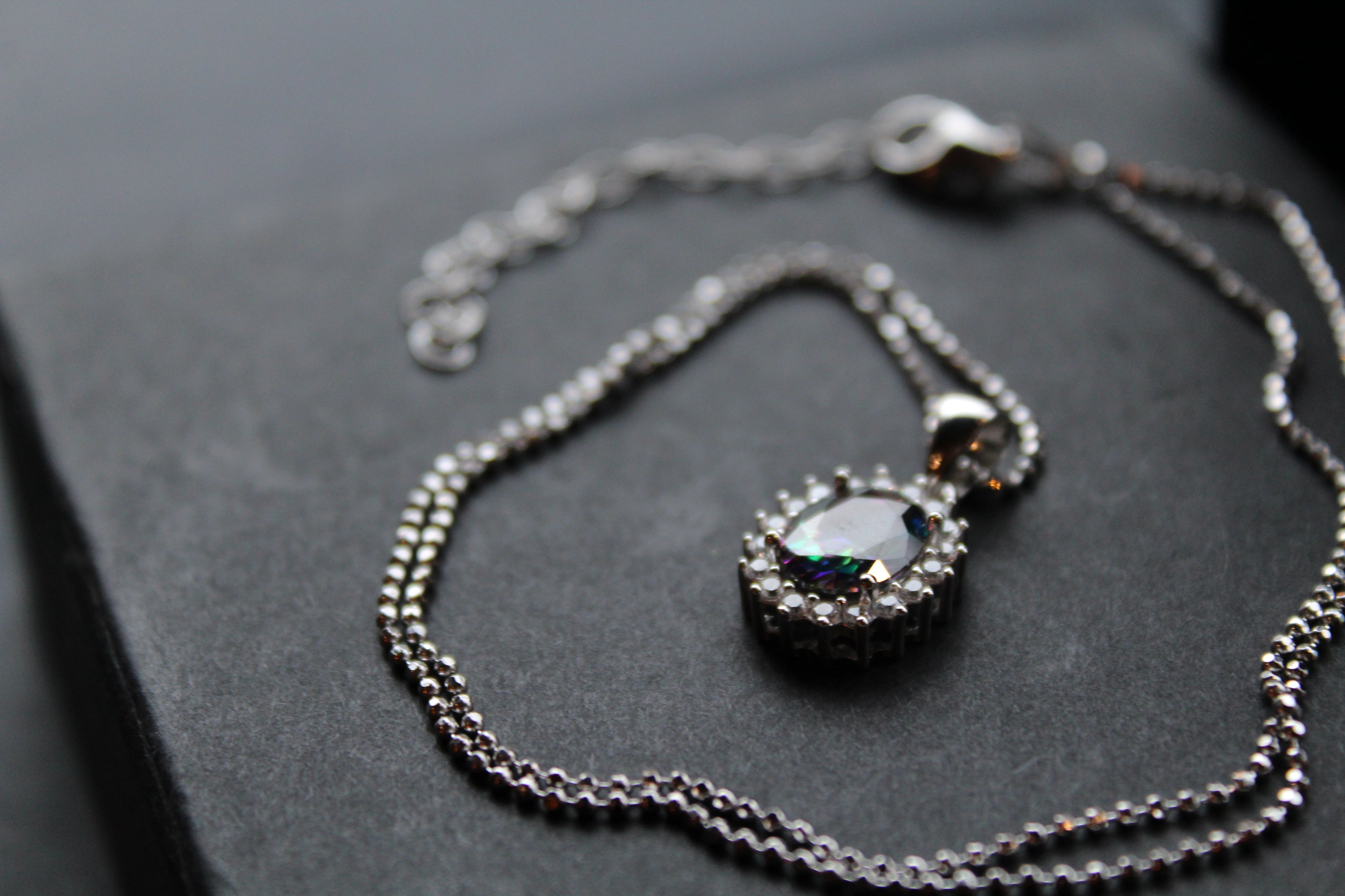 Mystic Topaz & White CZ Oval Cluster Pendant