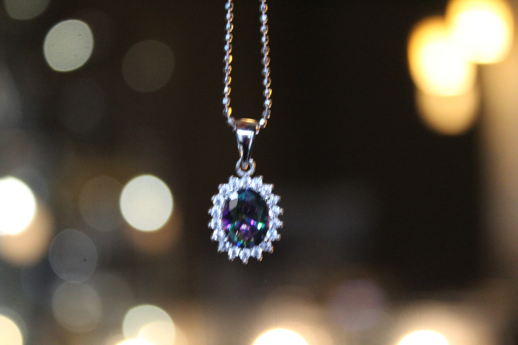 Mystic Topaz & White CZ Oval Cluster Pendant