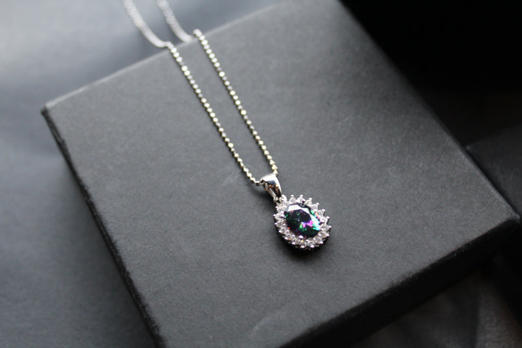 Mystic Topaz & White CZ Oval Cluster Pendant