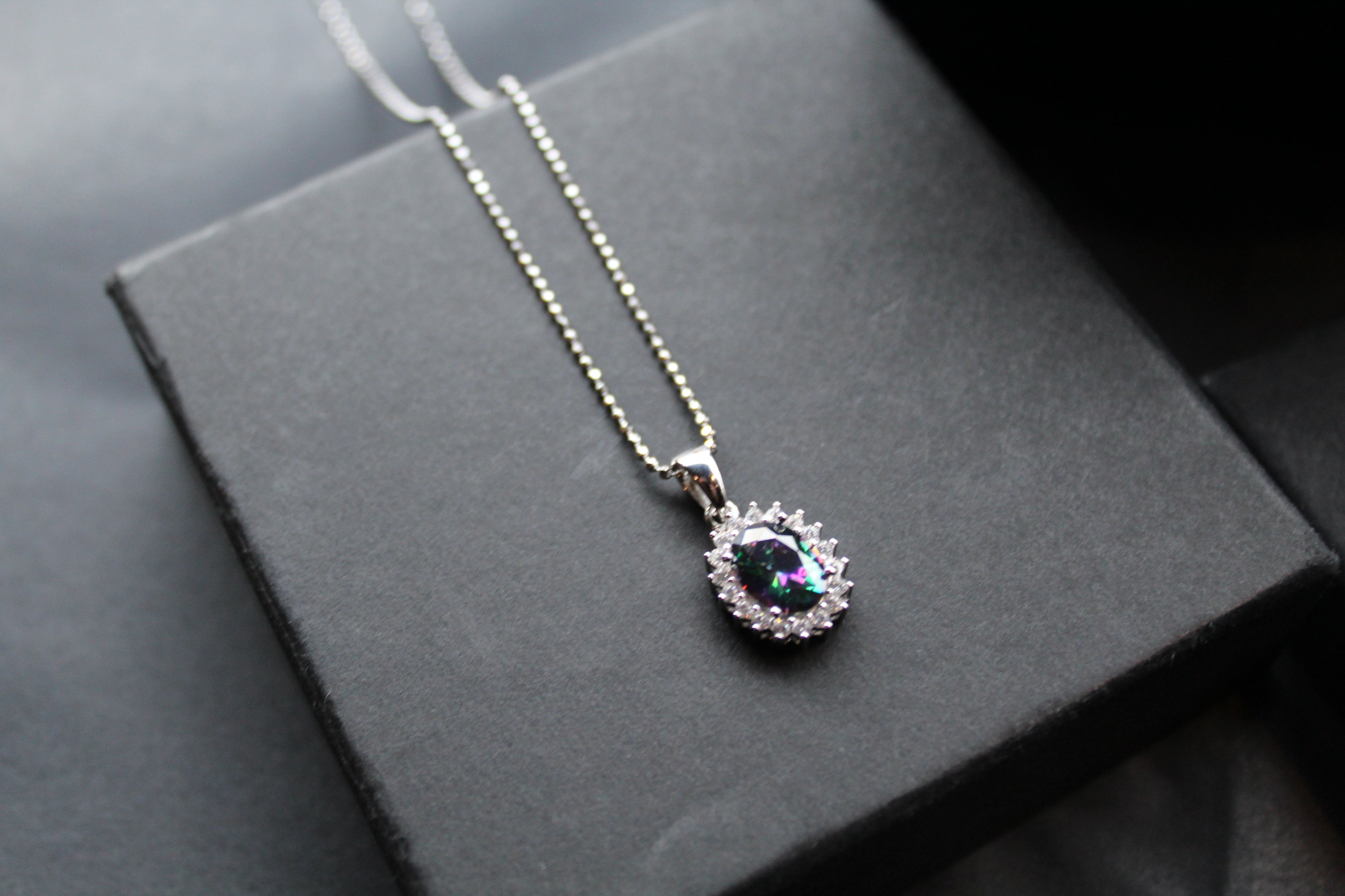 Mystic Topaz & White CZ Oval Cluster Pendant
