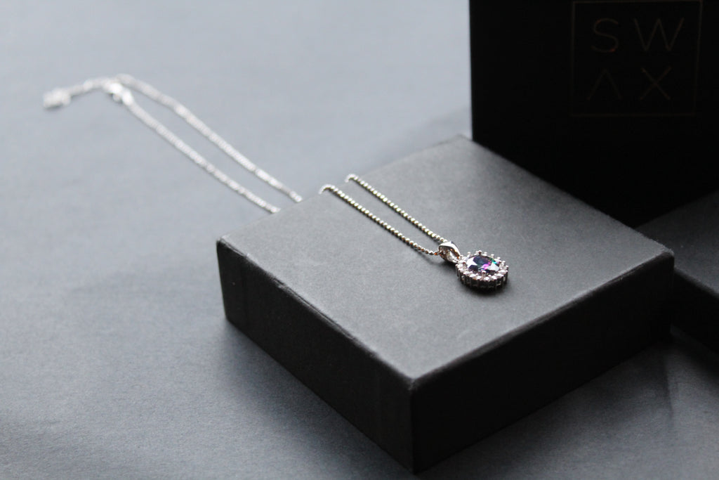 Mystic Topaz & White CZ Oval Cluster Pendant