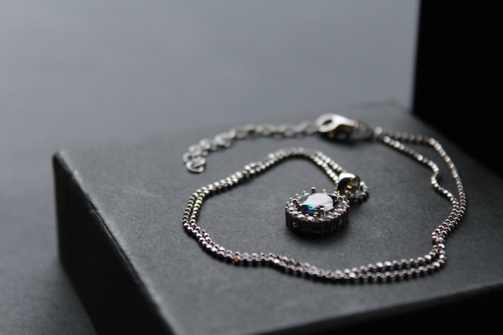 Mystic Topaz & White CZ Oval Cluster Pendant