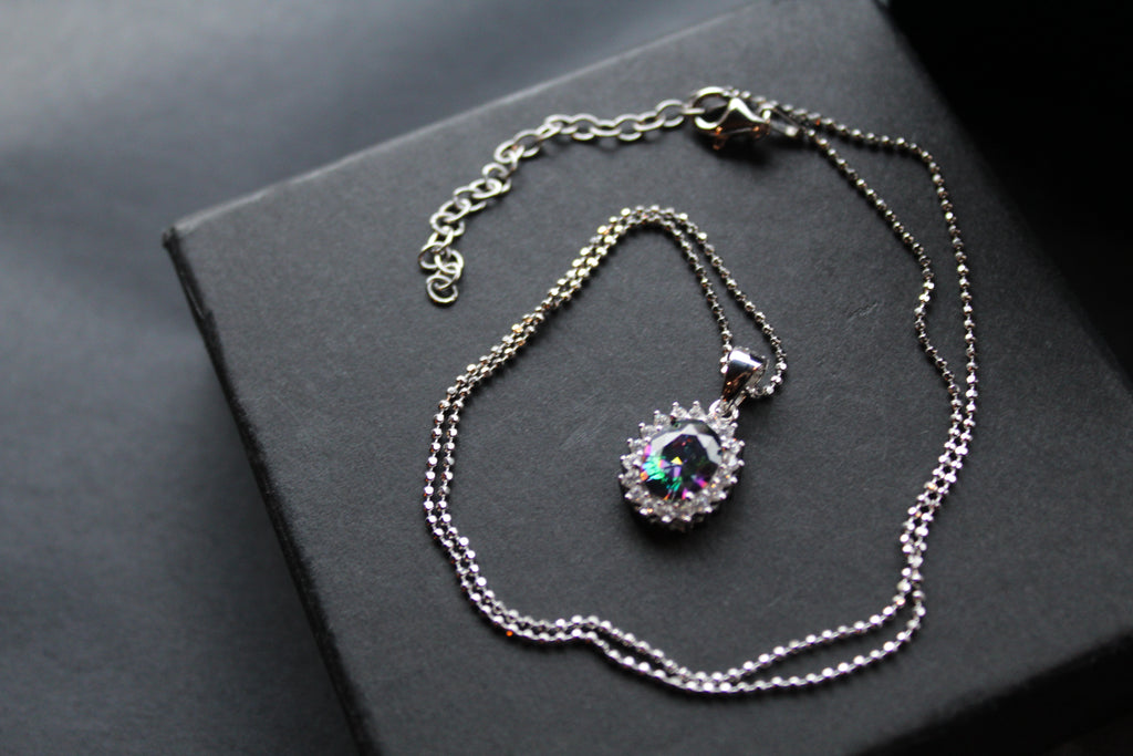 Mystic Topaz & White CZ Oval Cluster Pendant