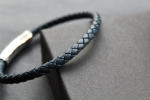 Load image into Gallery viewer, Navy Leather Bracelet Polished Steel Element with Red/Blue Detail

