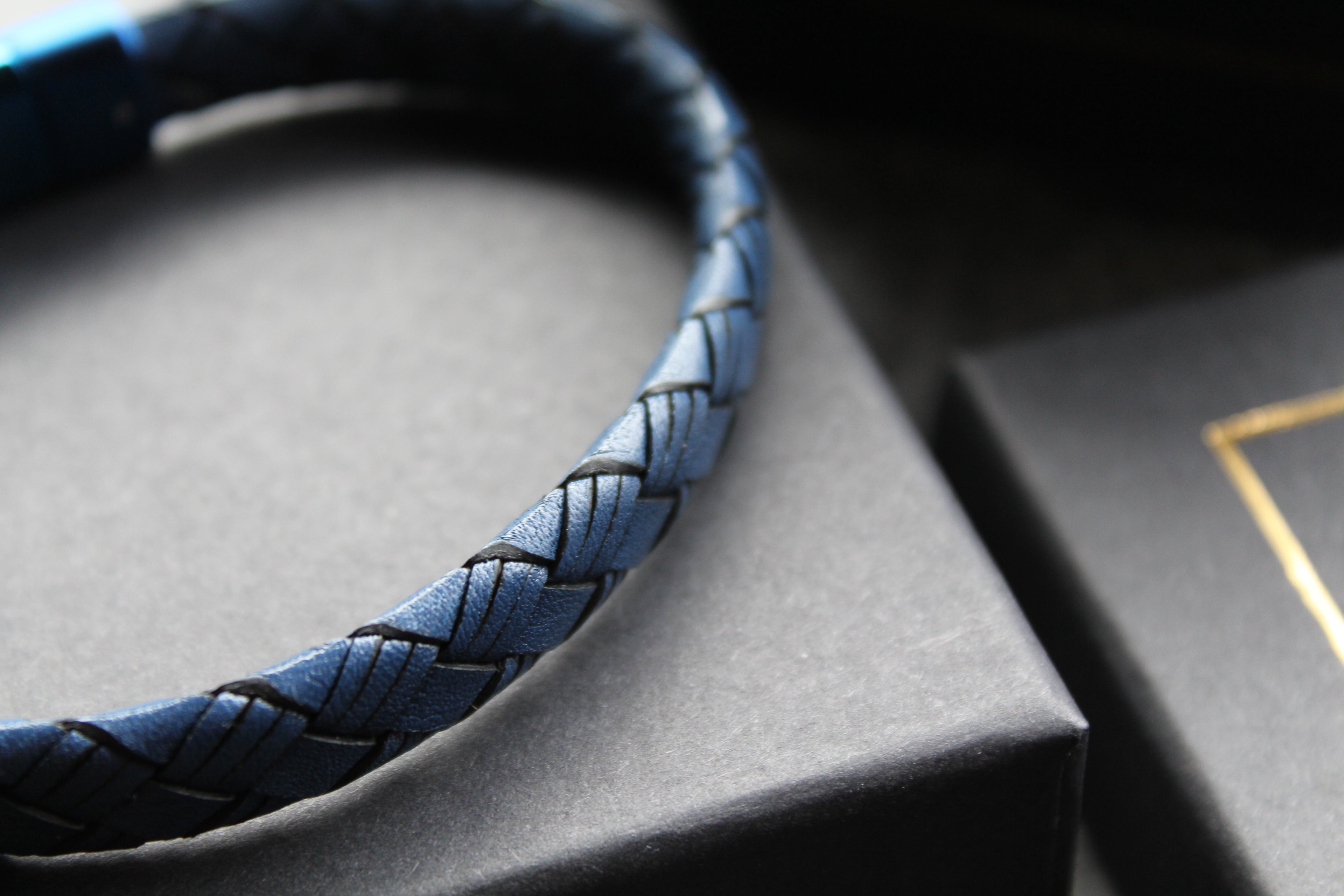 Sapphire Blue Leather Bracelet with Blue IP Plated Clasp