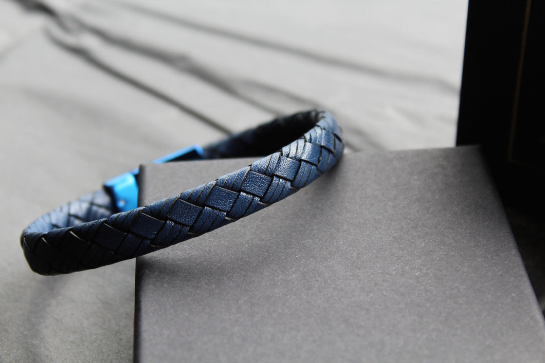 Sapphire Blue Leather Bracelet with Blue IP Plated Clasp