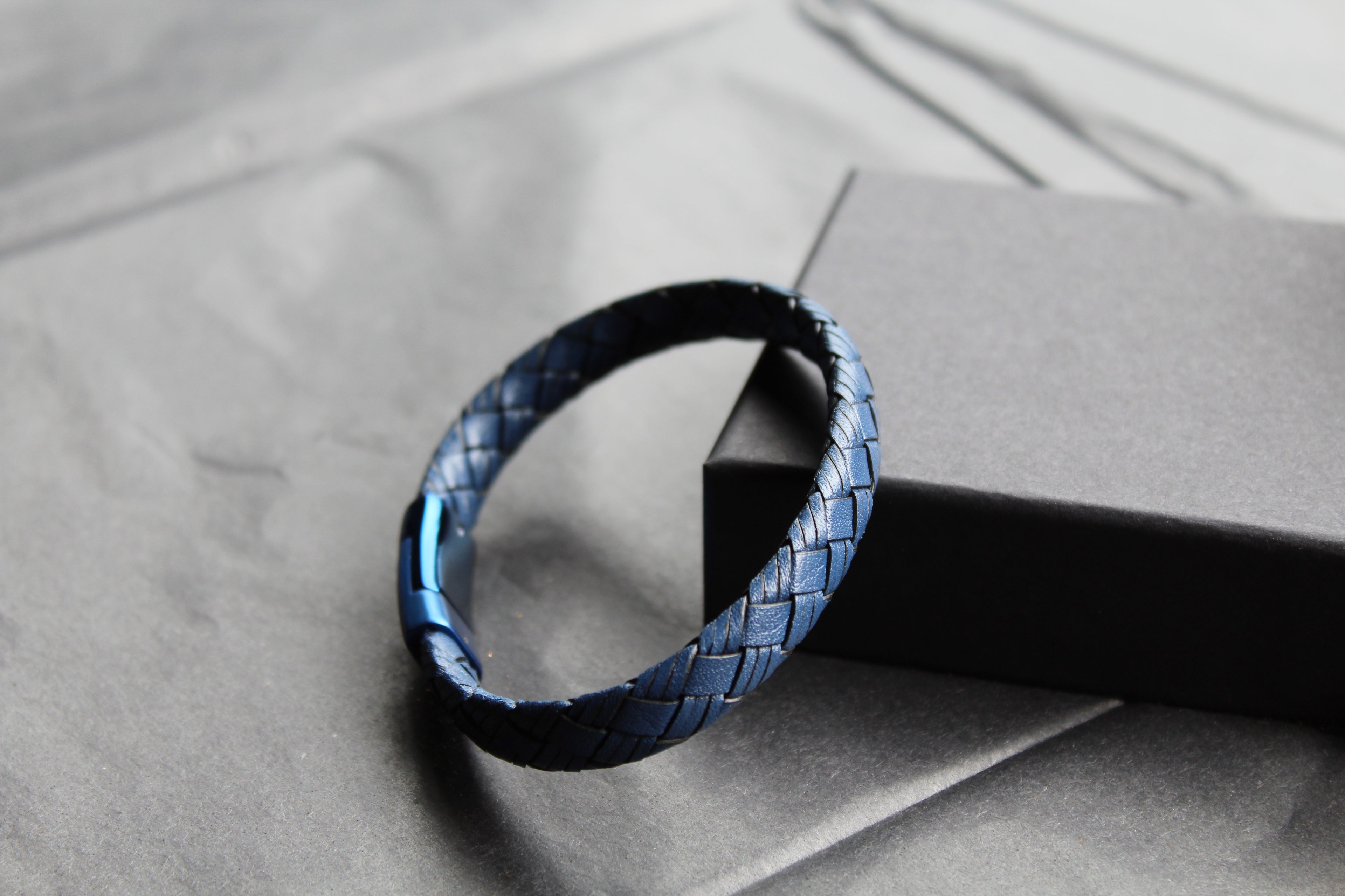 Sapphire Blue Leather Bracelet with Blue IP Plated Clasp