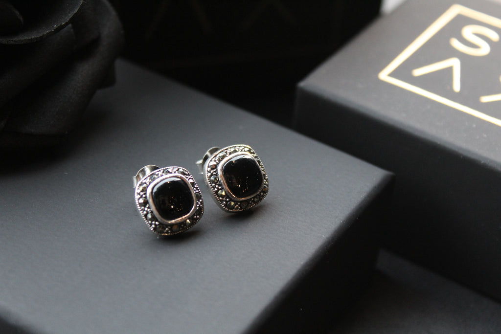 Onyx Marcasite Studs