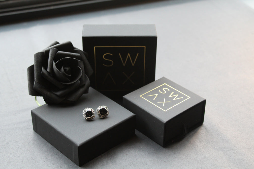 Onyx Marcasite Studs