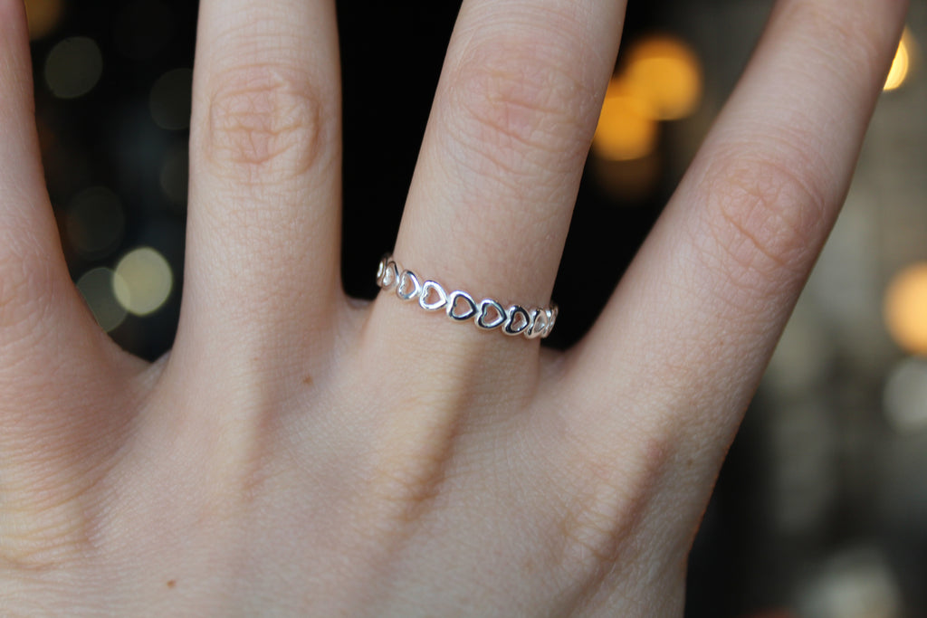 Open Silver Hearts Band Ring