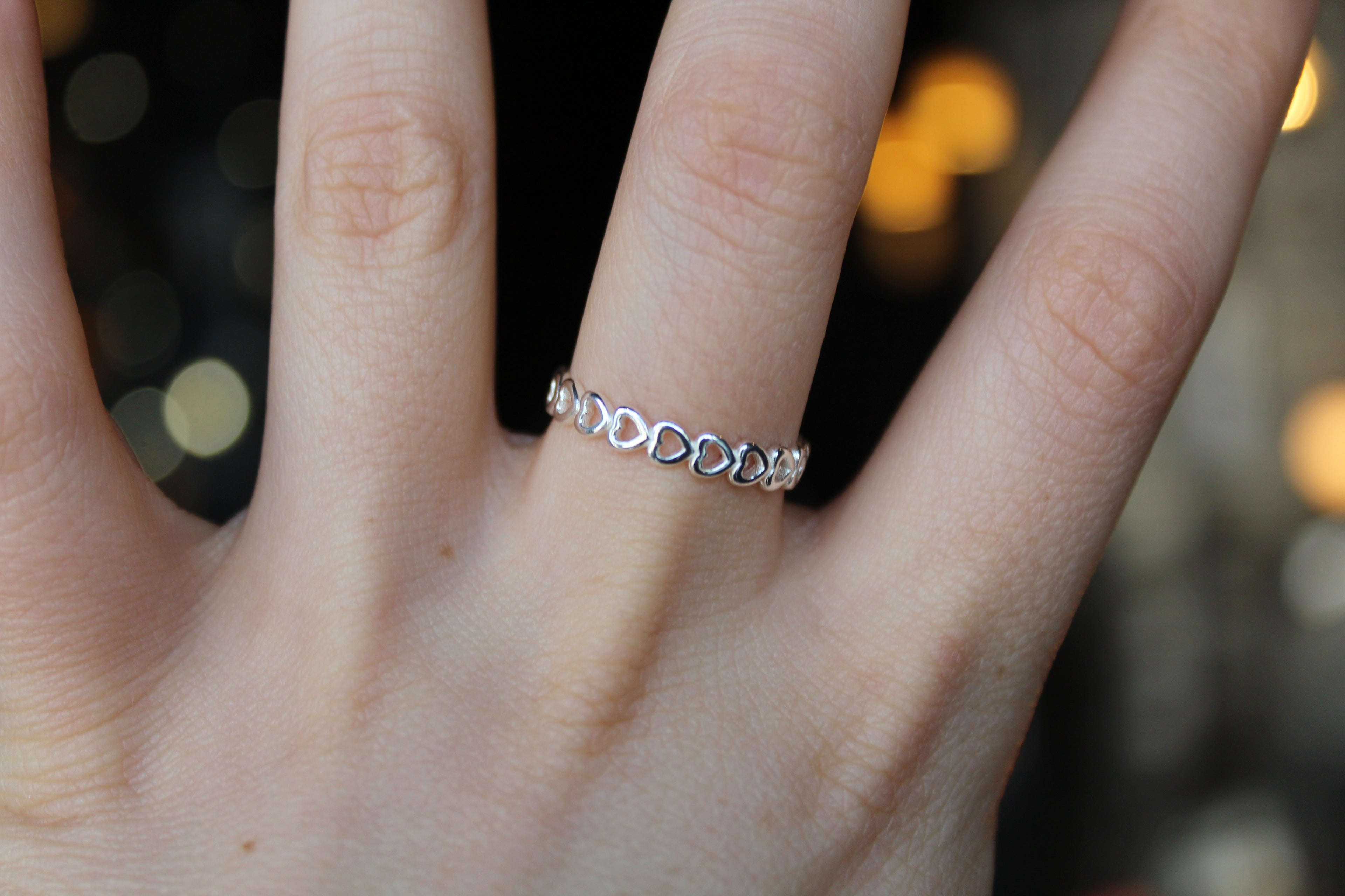 Open Silver Hearts Band Ring