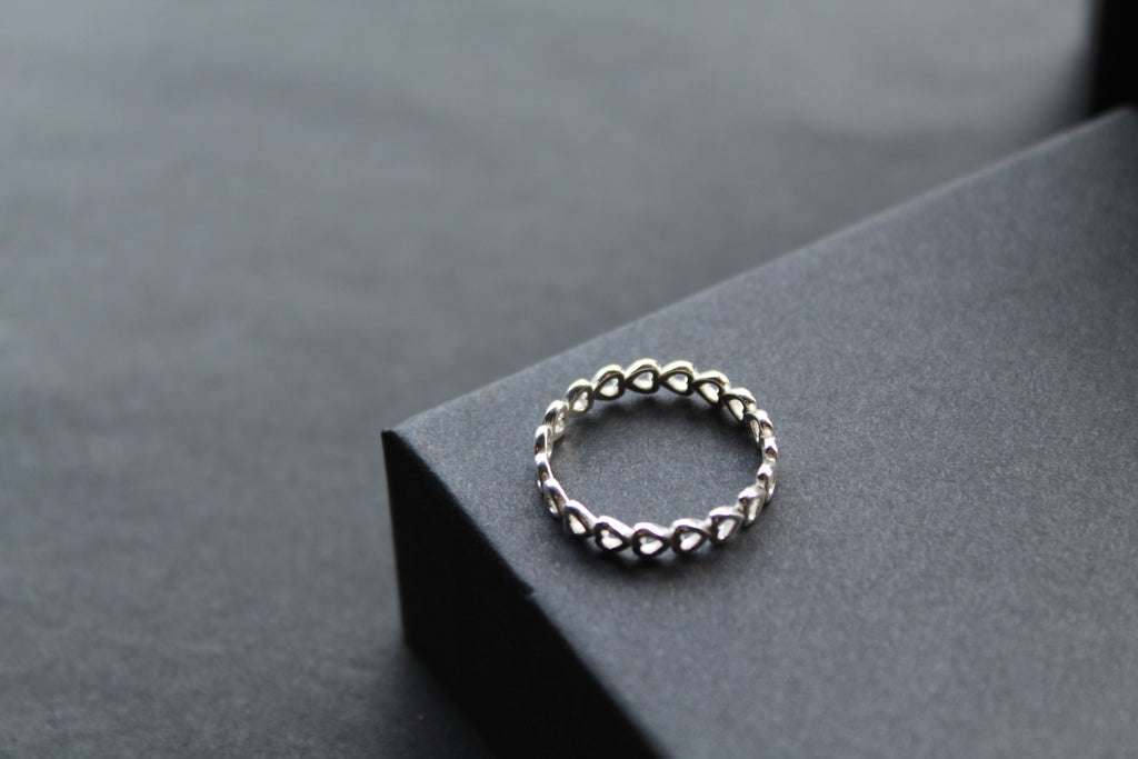 Open Silver Hearts Band Ring