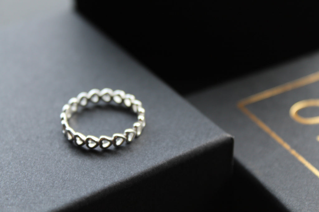 Open Silver Hearts Band Ring