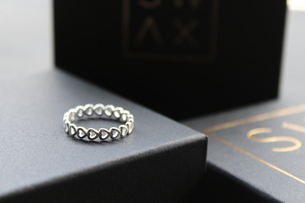 Open Silver Hearts Band Ring