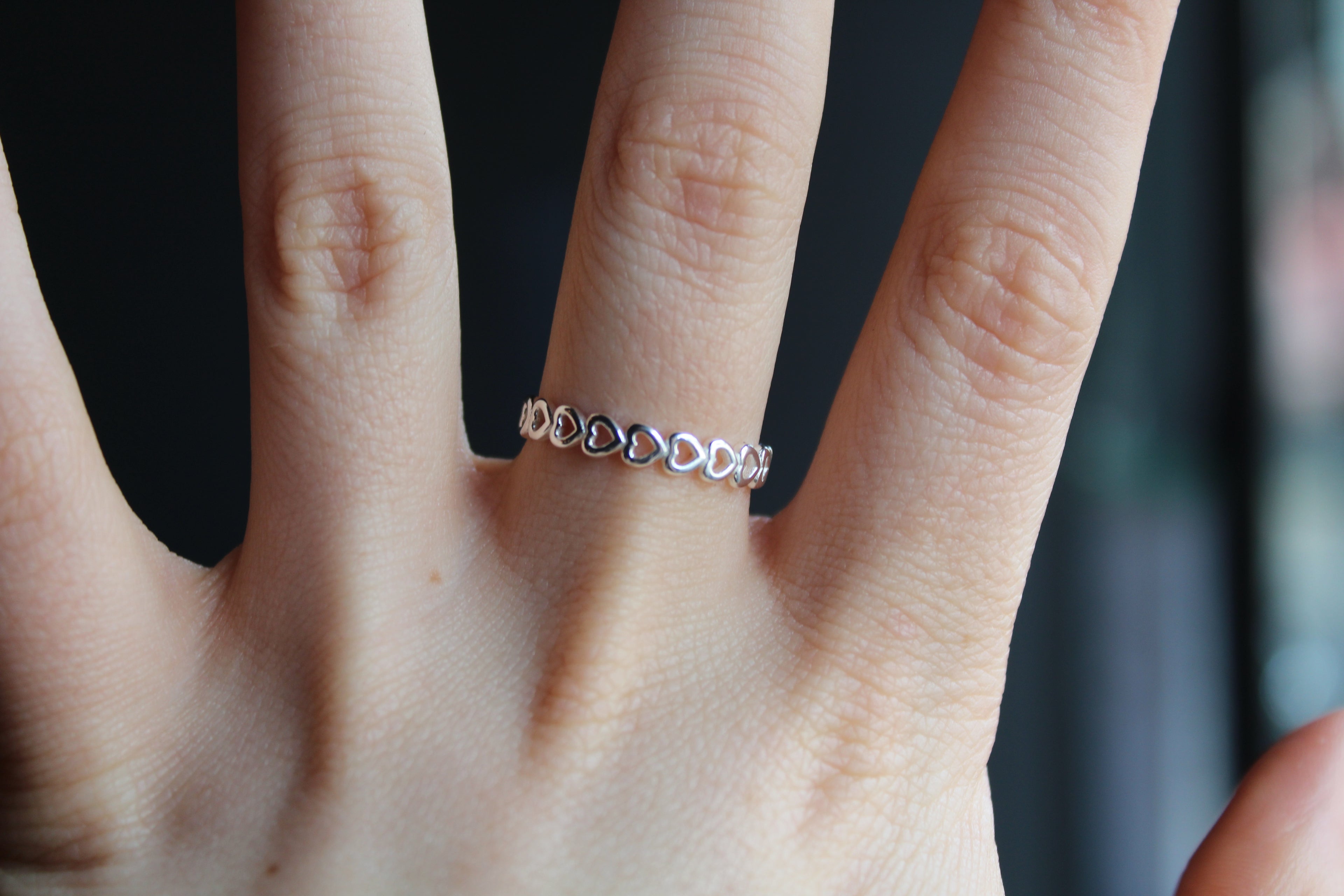 Open Silver Hearts Band Ring