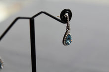 Load image into Gallery viewer, Ornate Silver &amp; Aqua CZ Teardrop Earrings
