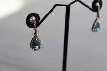 Load image into Gallery viewer, Ornate Silver &amp; Aqua CZ Teardrop Earrings
