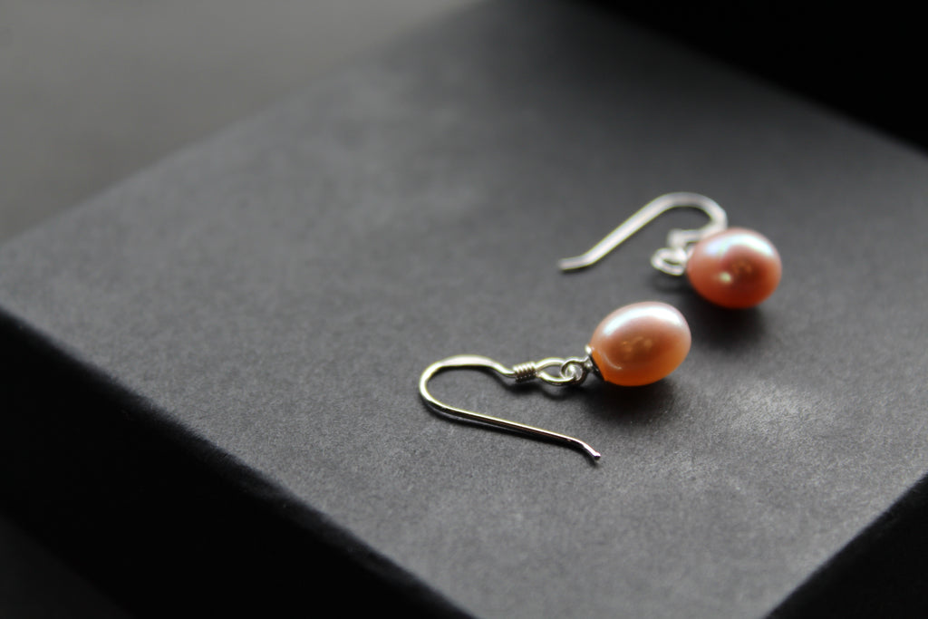 Peach Fresh Water Pearl Drop Earrings