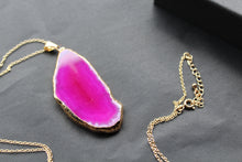 Load image into Gallery viewer, Pink Agate Crystal Long Length Gold Tone Necklace
