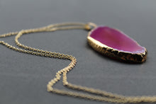 Load image into Gallery viewer, Pink Agate Crystal Long Length Gold Tone Necklace
