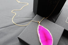 Load image into Gallery viewer, Pink Agate Crystal Long Length Gold Tone Necklace
