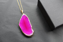 Load image into Gallery viewer, Pink Agate Crystal Long Length Gold Tone Necklace
