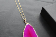 Load image into Gallery viewer, Pink Agate Crystal Long Length Gold Tone Necklace
