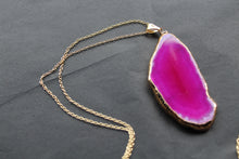 Load image into Gallery viewer, Pink Agate Crystal Long Length Gold Tone Necklace
