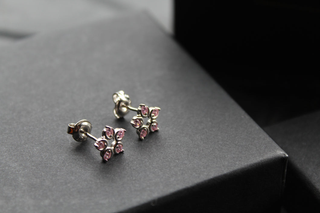 Pink Diamond Cubic Zirconia Flower Earrings