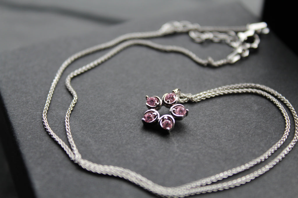 Pink Diamond Cubic Zirconia Flower Pendant with a 16-18" Silver Chain
