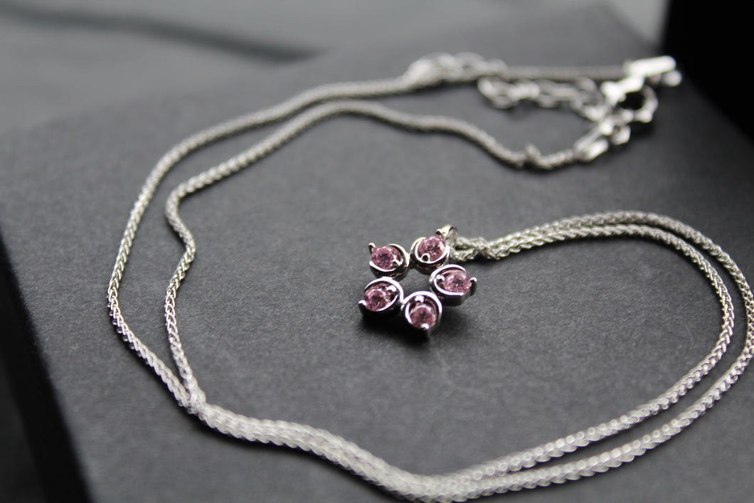 Pink Diamond Cubic Zirconia Flower Pendant with a 16-18