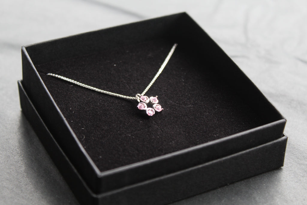 Pink Diamond Cubic Zirconia Flower Pendant with a 16-18" Silver Chain