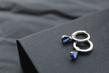 Load image into Gallery viewer, Plain Hinged Hoop with Sapphire Glass Teardrop

