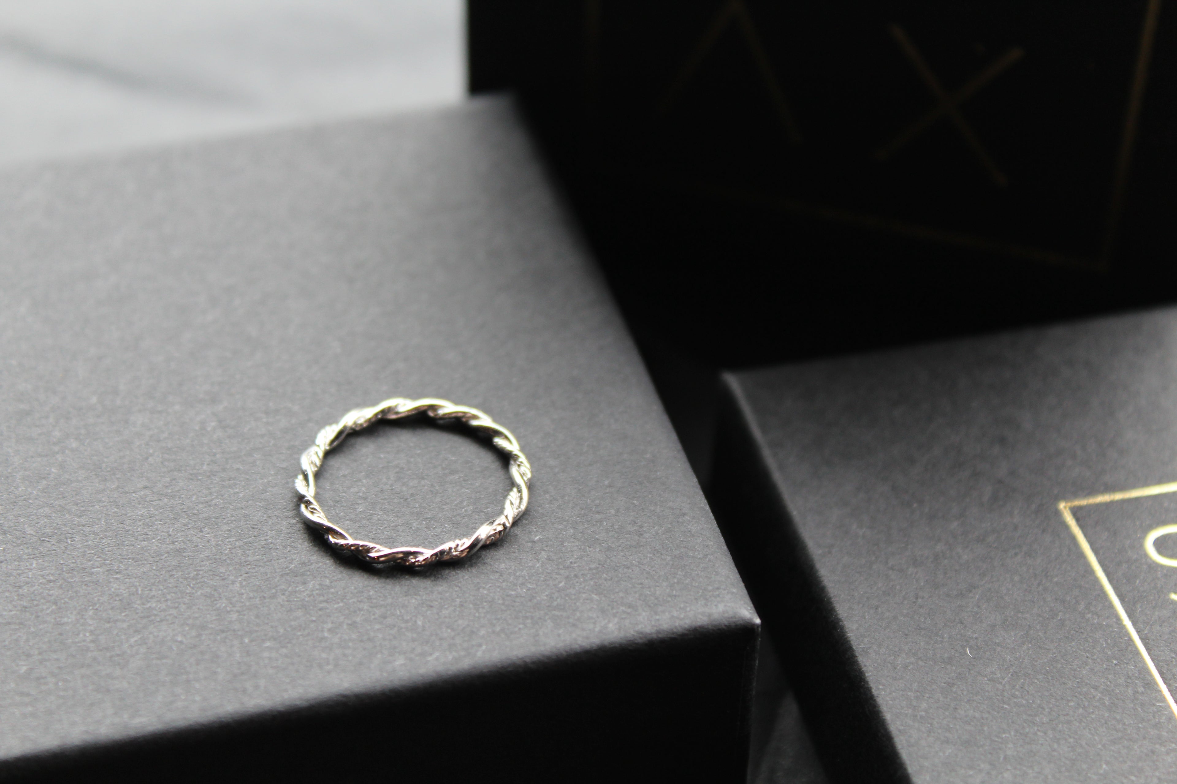 Plain & Twisted Thin Silver Band Ring