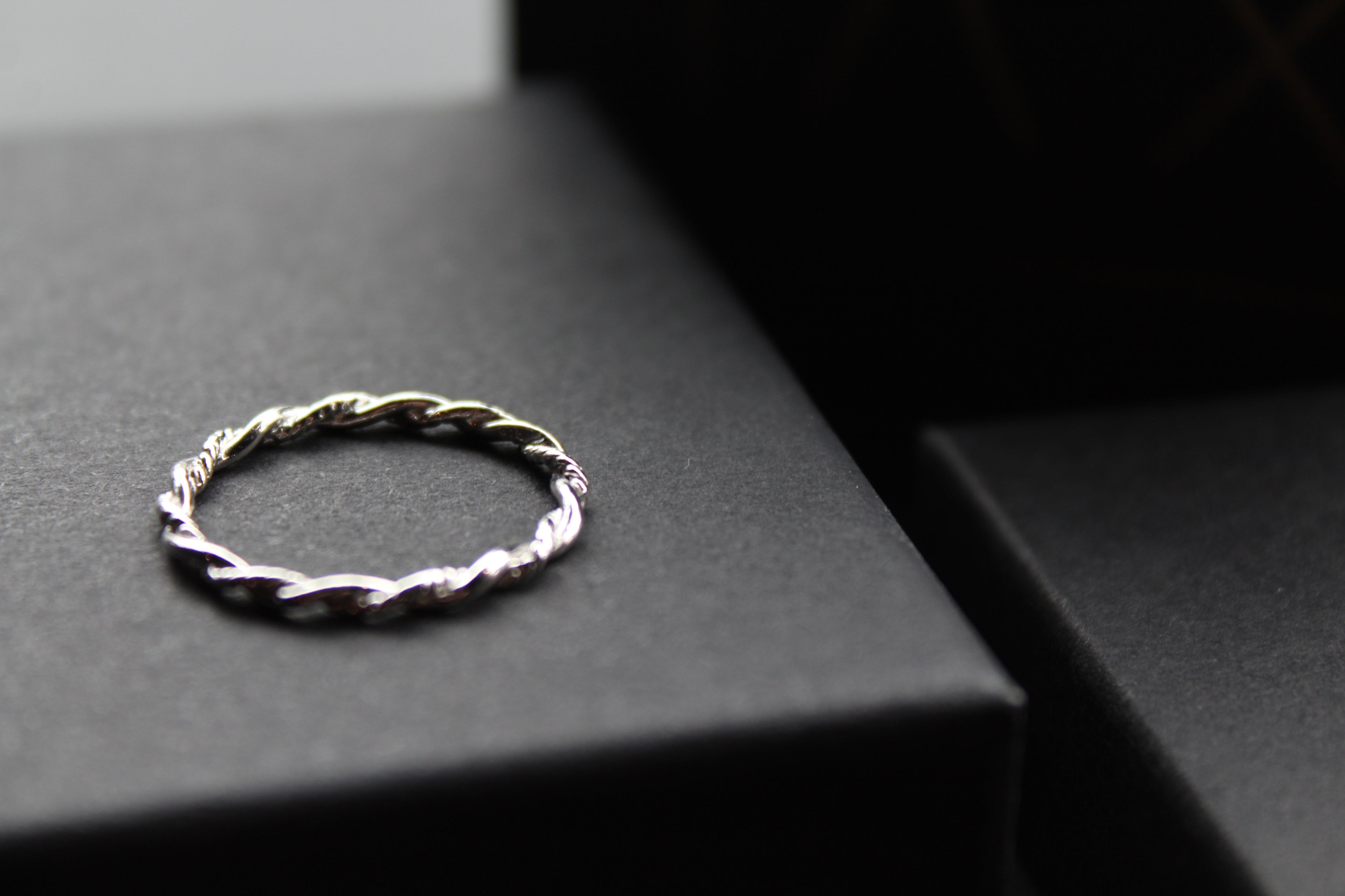 Plain & Twisted Thin Silver Band Ring