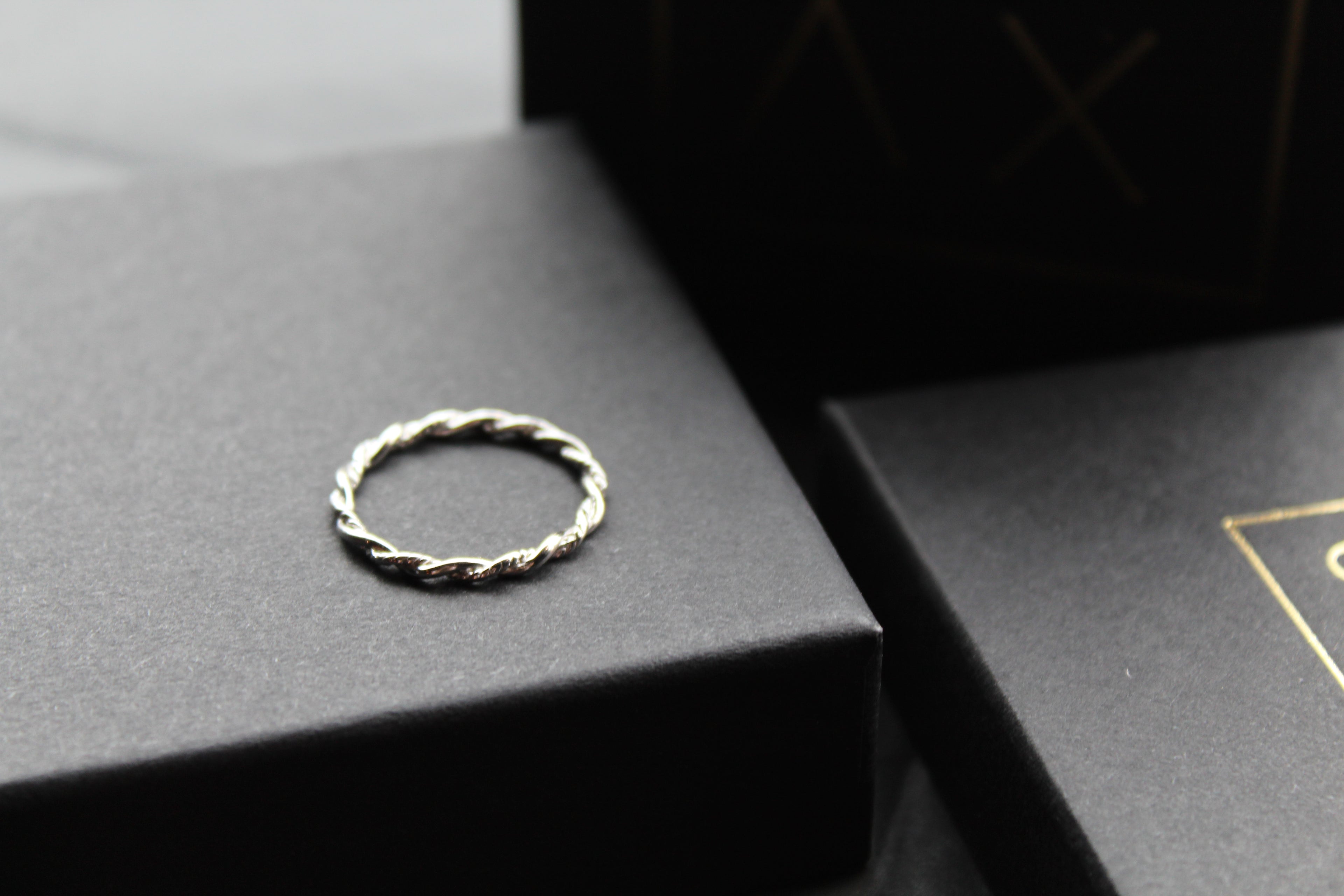 Plain & Twisted Thin Silver Band Ring