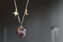 Load image into Gallery viewer, Raw Cut Amethyst Moon &amp; Star Necklace
