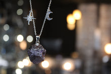 Load image into Gallery viewer, Raw Cut Amethyst Moon &amp; Star Necklace
