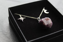 Load image into Gallery viewer, Raw Cut Amethyst Moon &amp; Star Necklace
