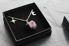 Load image into Gallery viewer, Raw Cut Amethyst Moon &amp; Star Necklace
