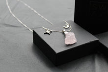 Load image into Gallery viewer, Raw Cut Rose Quartz Moon &amp; Star Necklace
