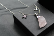 Load image into Gallery viewer, Raw Cut Rose Quartz Moon &amp; Star Necklace
