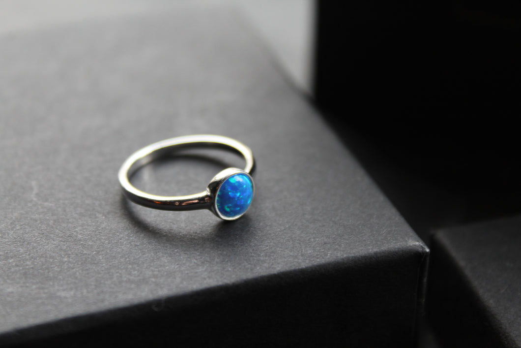 Round Blue Opalite Ring