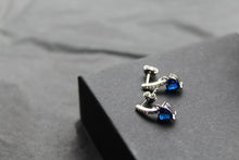 Load image into Gallery viewer, Sapphire Blue CZ and Sterling Silver Heart Earrings

