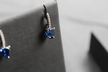 Load image into Gallery viewer, Sapphire Blue CZ and Sterling Silver Heart Earrings
