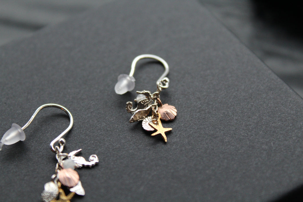 Shells and Seahorse Cluster Earrings