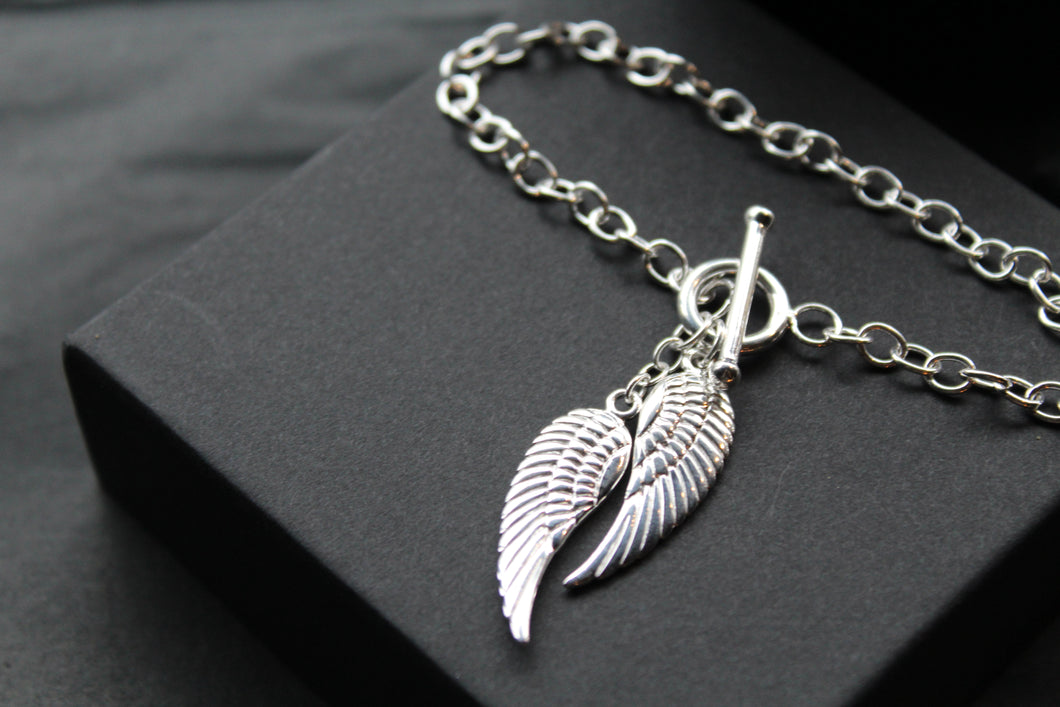 Silver Angel Wing T-Bar Bracelet