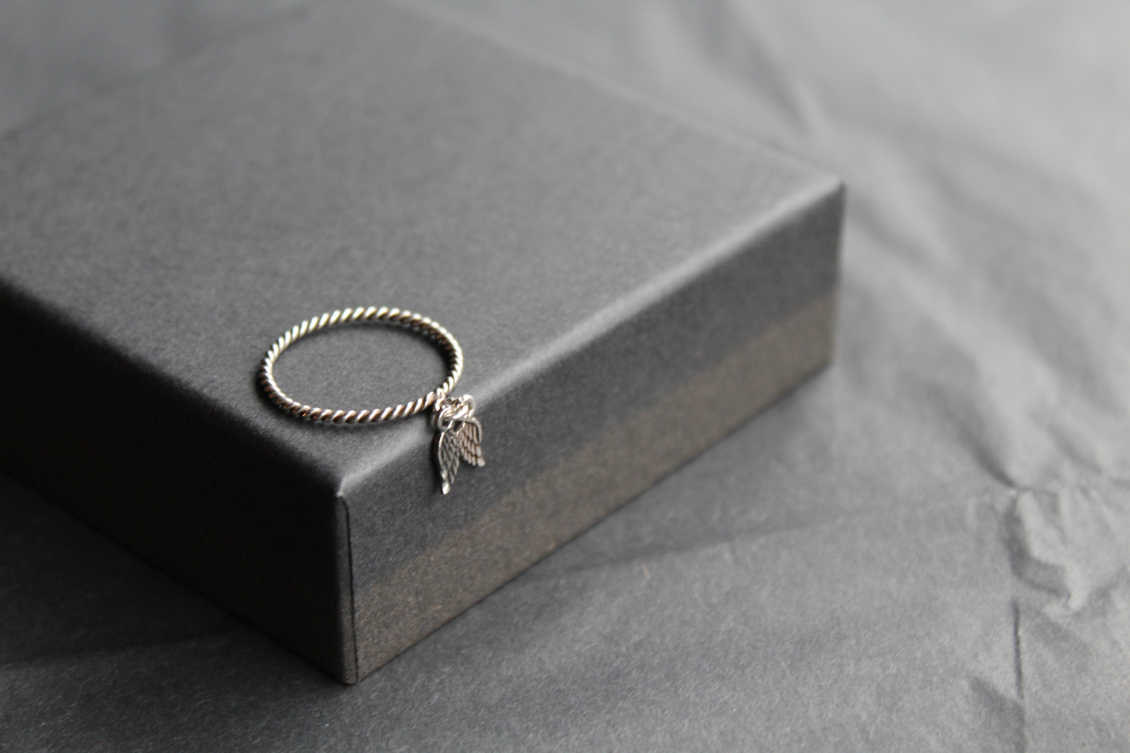 Silver Angel Wings Charm Ring